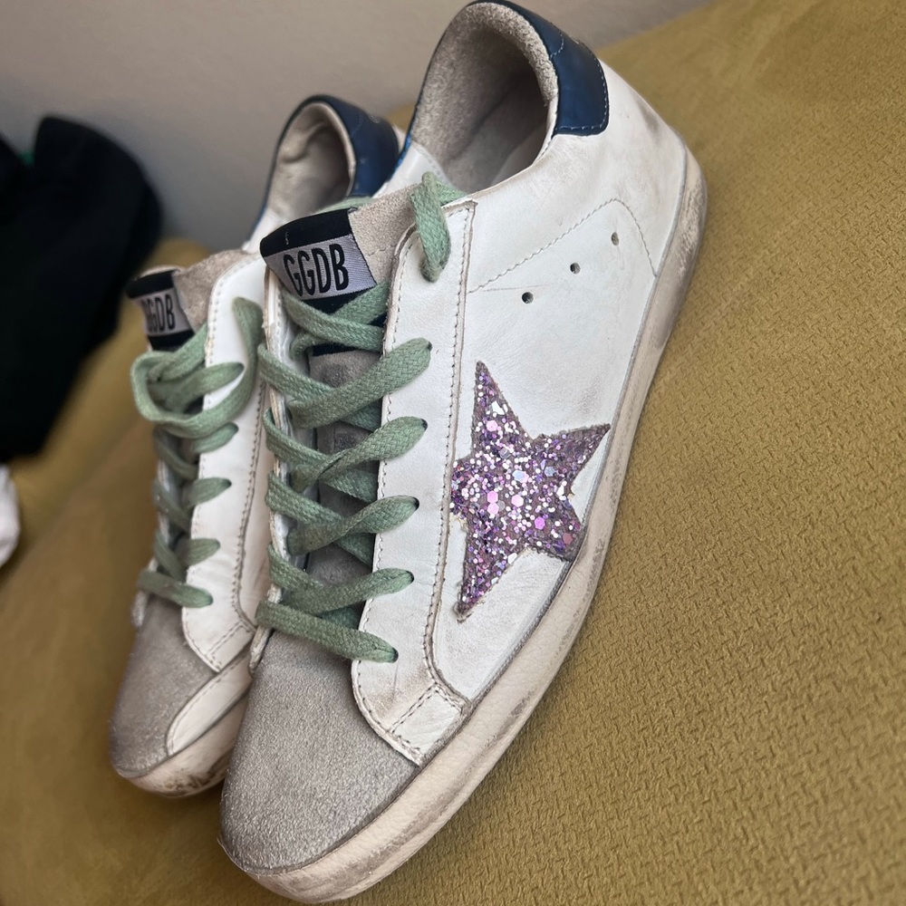 Golden Goose Leather And Suede  Glitter star Superstar Sneakers Size 37